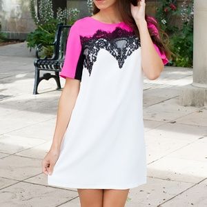 SALE | Color block Pink+White Dress w/ Lace Detail